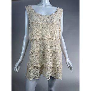 NorthStyle Lace Layered Resort Shift Dress Size XL Beige Cotton
